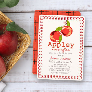 Apple Ever After Red Curly Frame Bridal Shower Invitation