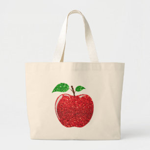 Apple Faux Red Glitter Large Tote Bag