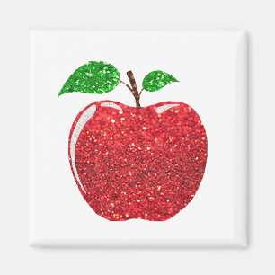 Apple Faux Red Glitter Magnet