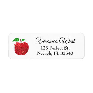 Apple Faux Red Glitter Return Address Label