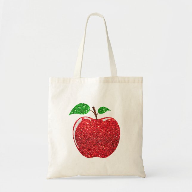 Apple Faux Red Glitter Tote Bag (Front)
