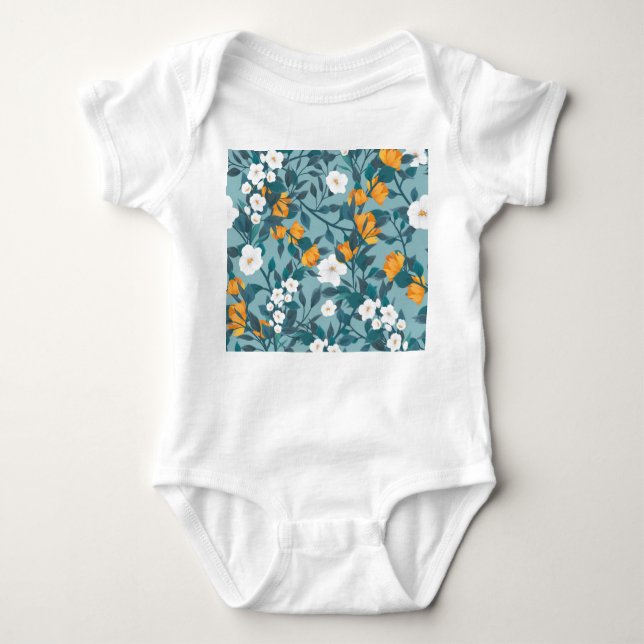 Apple Floral: Blooming Pattern Motif. Baby Bodysuit (Front)