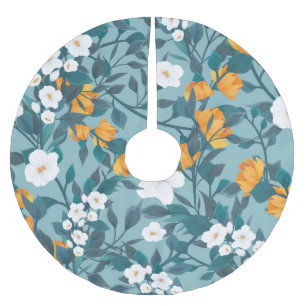 Apple Floral: Blooming Pattern Motif. Brushed Polyester Tree Skirt