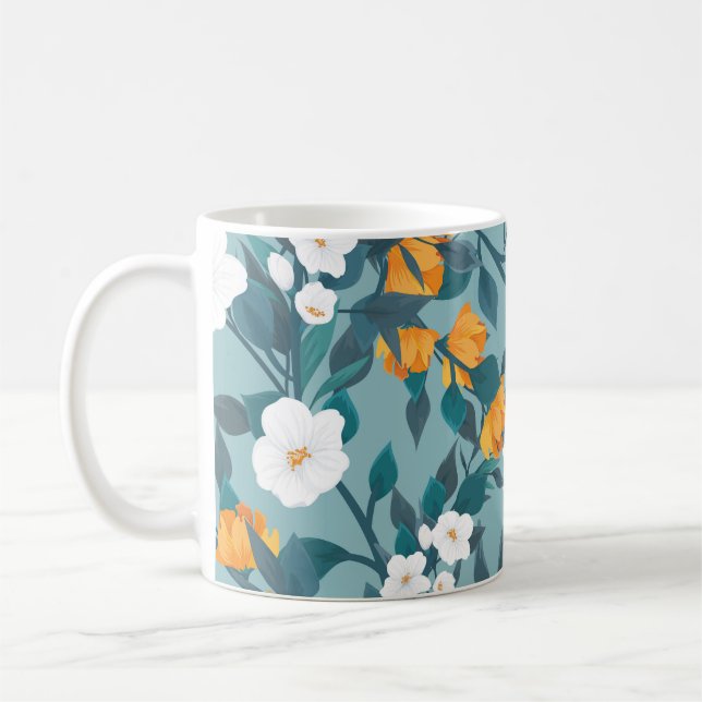 Apple Floral: Blooming Pattern Motif. Coffee Mug (Left)