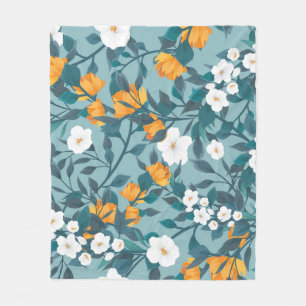 Apple Floral: Blooming Pattern Motif. Fleece Blanket