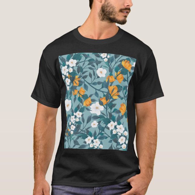 Apple Floral: Blooming Pattern Motif. T-Shirt (Front)