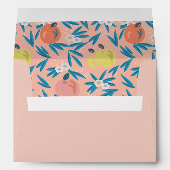 Apple Floral Coral Pink Navy Wedding Envelope (Back (Bottom))