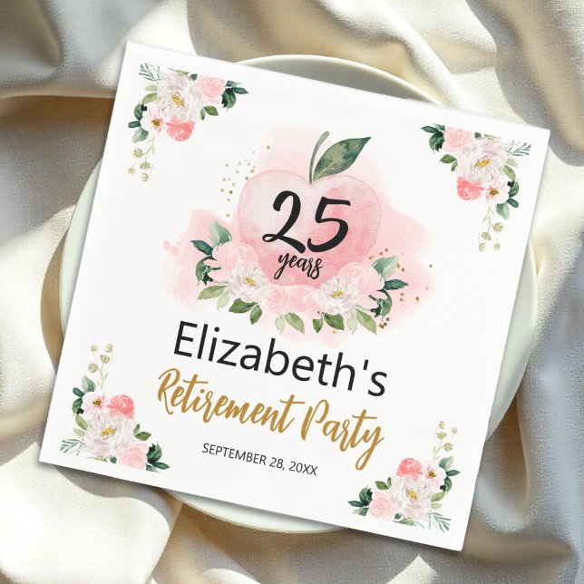 Apple Floral Teacher Retirement Party  Napkin (Creator Uploaded)