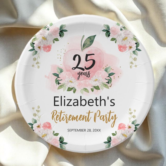 Apple Floral Teacher Retirement Party  Paper Plate (Creator Uploaded)