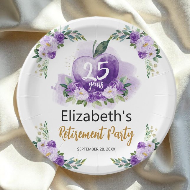 Apple Floral Teacher Retirement Party  Paper Plate (Creator Uploaded)