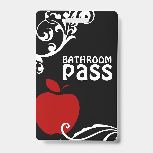 Apple Flouris Classroom Bathroom Pass for Teachers ID Badge (Front)