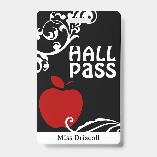 Apple Flourish Classroom Teacher Hall Pass ID Badge (Front)