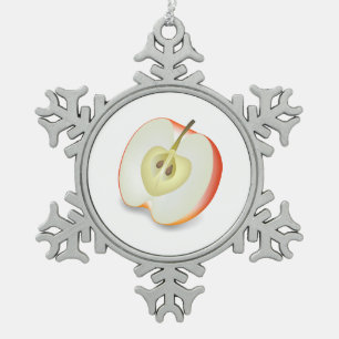 APPLE FOOD SNOWFLAKE PEWTER CHRISTMAS ORNAMENT