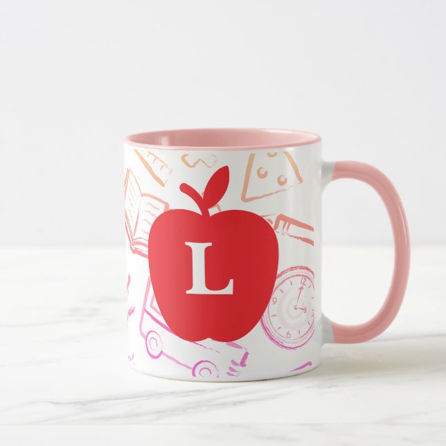 Apple for the Teacher Custom Monogram Mug (Right)