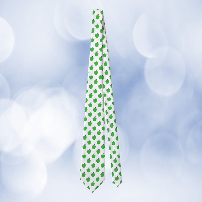 Apple Fruit Green Pattern Tie (A tie with a pattern of green apples.)