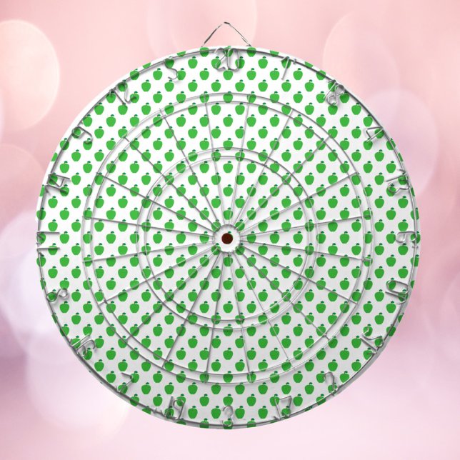 Apple Fruit Pattern Green Dartboard (A dart board with a pattern of green apples.)