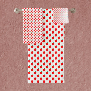 Apple Fruit Red Pattern Bath Towel Set