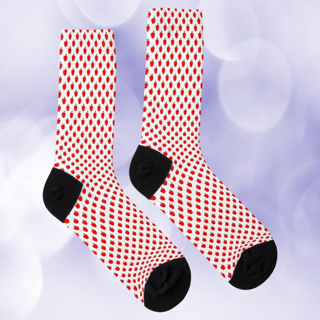 Apple Fruit Red Pattern Socks (A pair of socks with a pattern of red apples with green leaves.)