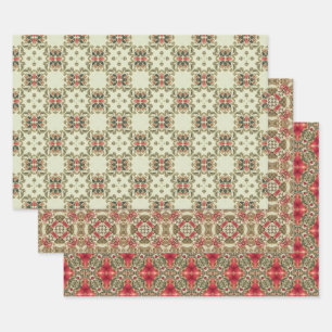 Apple Fruit Vintage Vibrant Abstract Pattern Set 6 Wrapping Paper Sheet