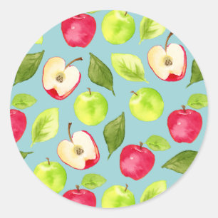 Apple Fruit Watercolor Pattern Classic Round Sticker