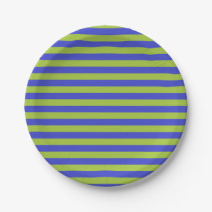 Apple Green and Blue Stripes Paper Plate