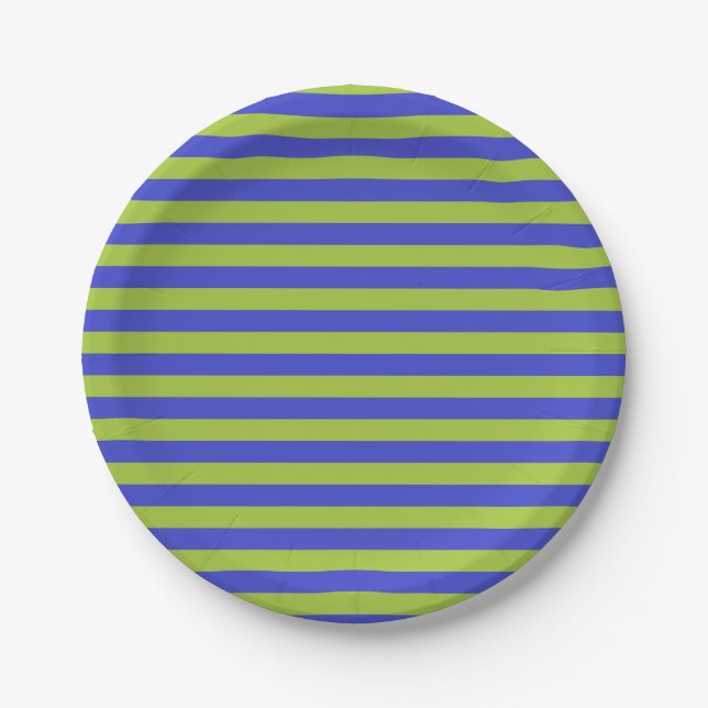 Apple Green and Blue Stripes Paper Plate (Front)