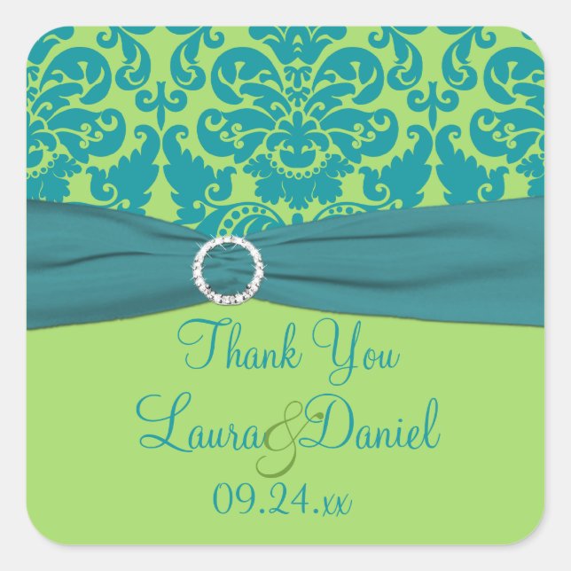 Apple Green and Turquoise Wedding Favour Sticker (Front)