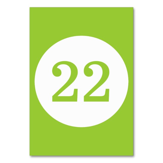 Apple Green and White Circle Table Number (Front)