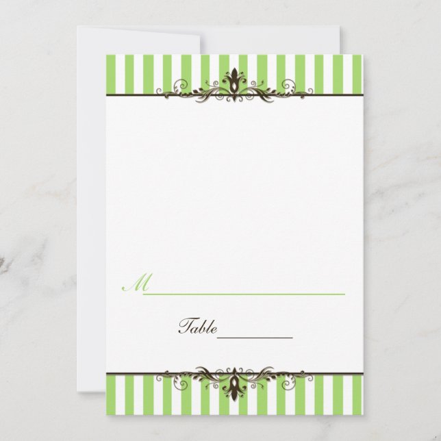 Apple Green and White Stripe Tent Style Placecard (Front)