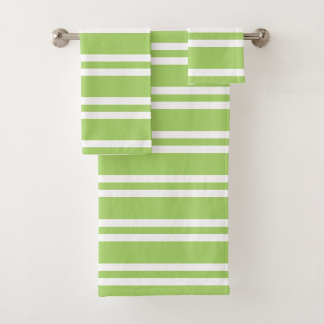 Apple Green and White Stripes Bath Towel Set (Insitu)