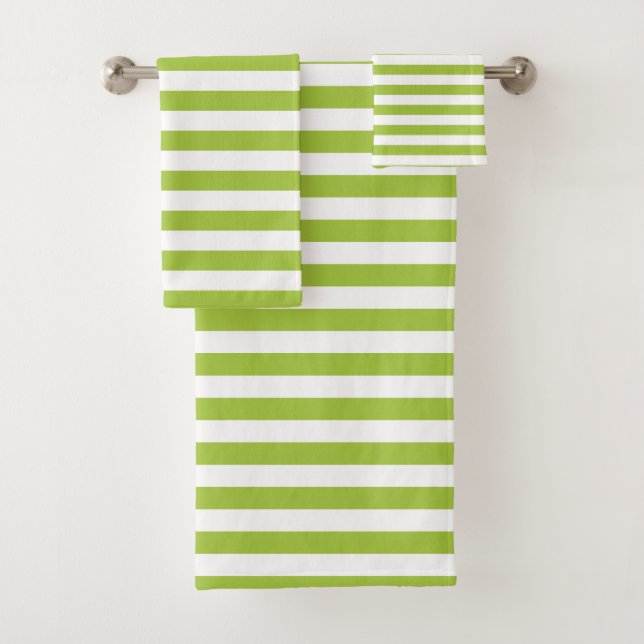 Apple Green and White Stripes Bath Towel Set (Insitu)