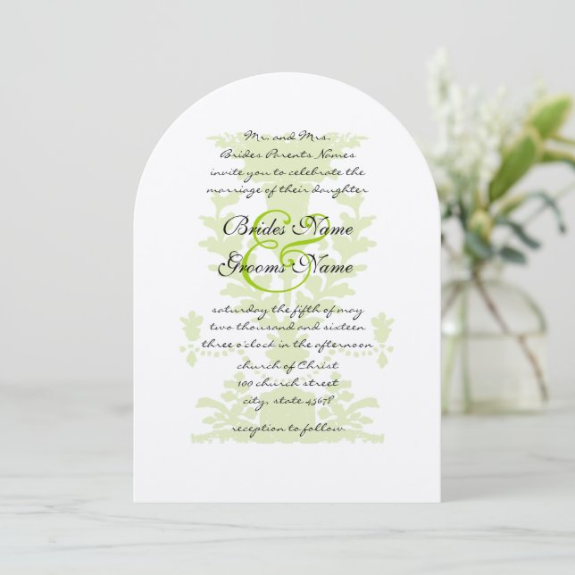 Apple Green Antique Urn Wedding Invitation (Standing Front)