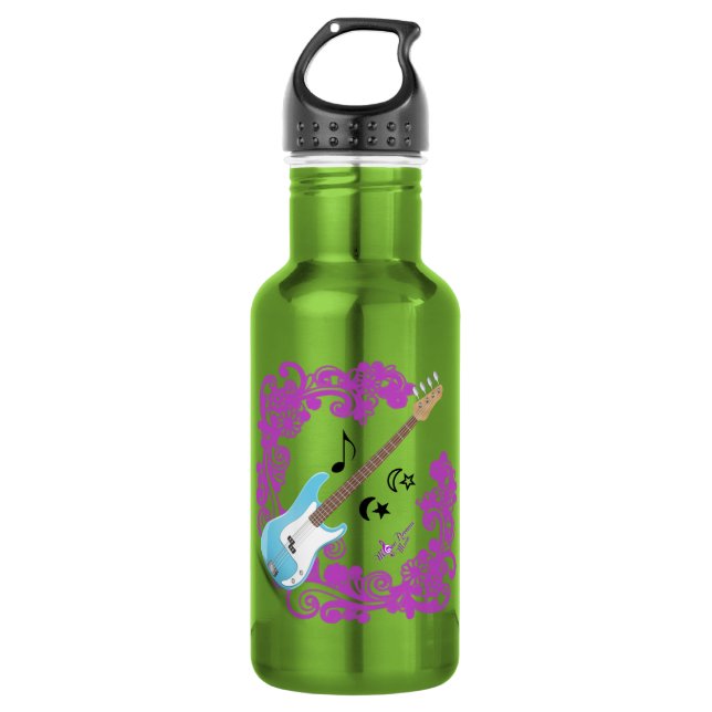 Apple Green Bass Guitar Purple Swirl Water Bottle (Front)