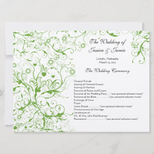 Apple Green Birds Swirl Order of Service Invitation