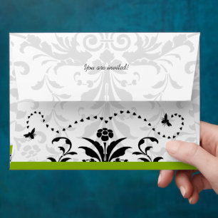 Apple Green Black Bubble Bee Damask Envelopes