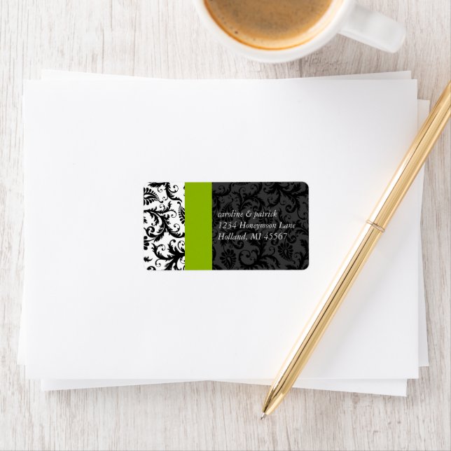 Apple Green & Black Damask  Address Labels - (Insitu)