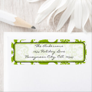 Apple Green & Black Damask Swirl  Address Label Return Address Label