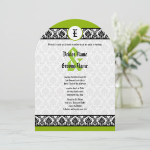 Apple Green & Black Damask Wedding Invitation