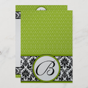 Apple Green & Black Damask Wedding Invitation
