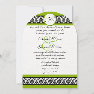 Apple Green & Black Damask Wedding Invitation