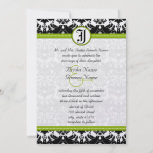 Apple Green Black Love Bird Damask Wedding Invite