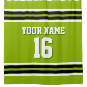 Apple Green Black White Stripes Sports Jersey Shower Curtain