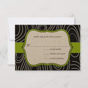 Apple Green & Black Wood Grain Wedding RSVP Card