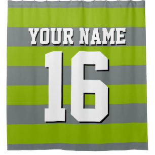 Apple Green Charcoal Sports Jersey Preppy Stripe Shower Curtain