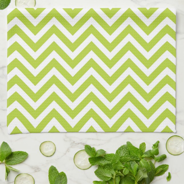 Apple Green Chevron Tea Towel (Folded)