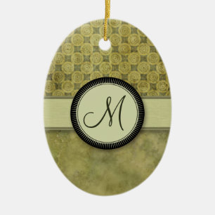 Apple Green Coin Pattern with Monogram Ceramic Ornament