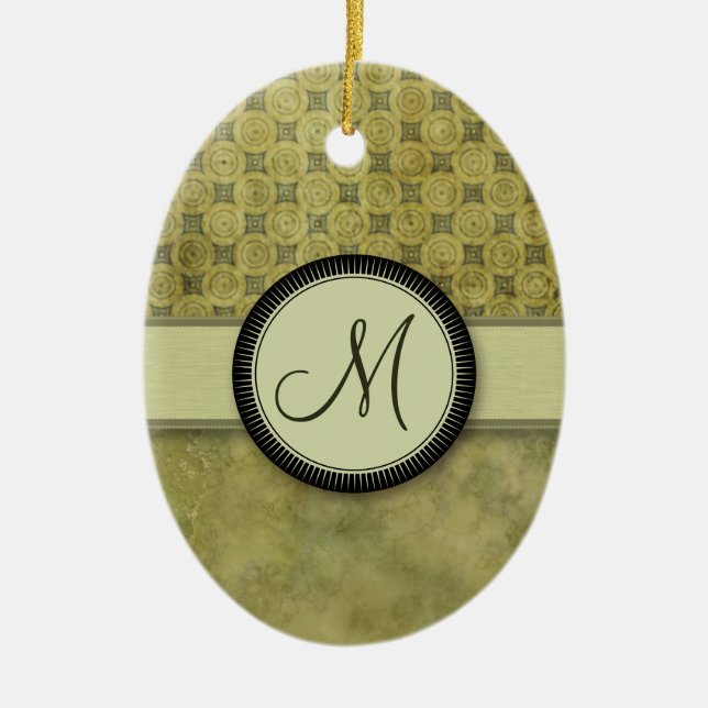 Apple Green Coin Pattern with Monogram Ceramic Ornament (Front)