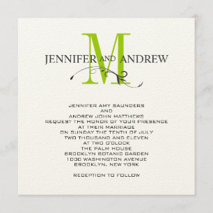 Apple Green Cream Monogram Wedding Invitation