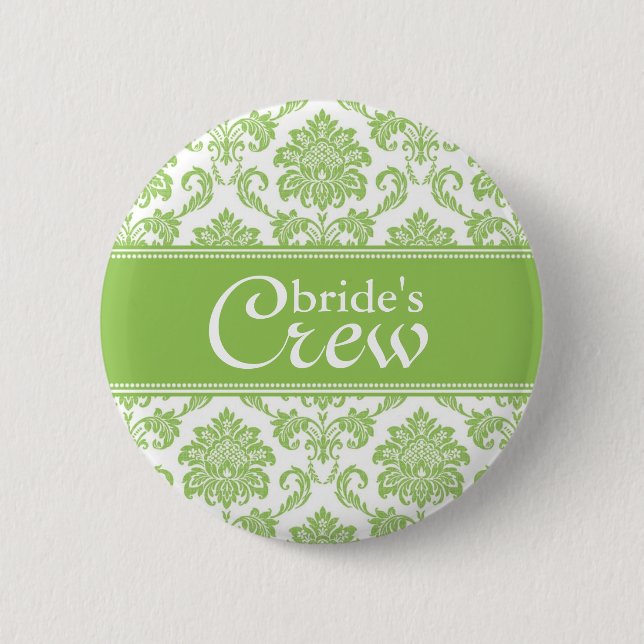Apple Green Damask Bride's Crew Button (Front)