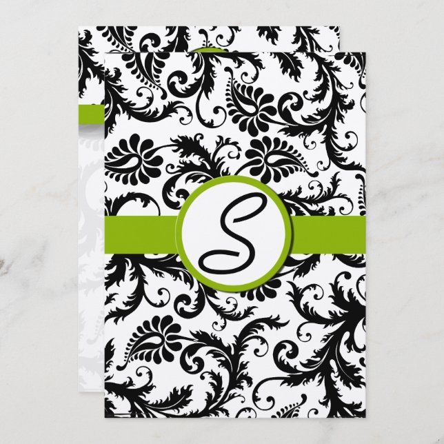 Apple Green Damask Swirls Wedding Invitation (Front/Back)